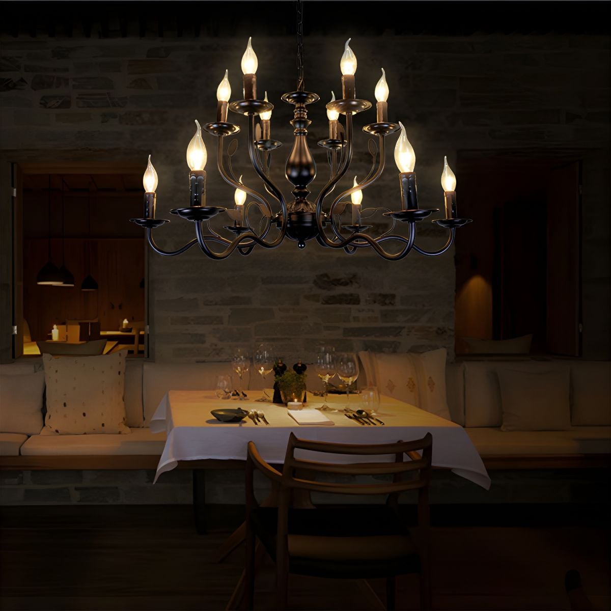 Silva Transitional Candle Chain Chandelier, Black - Lumpaz