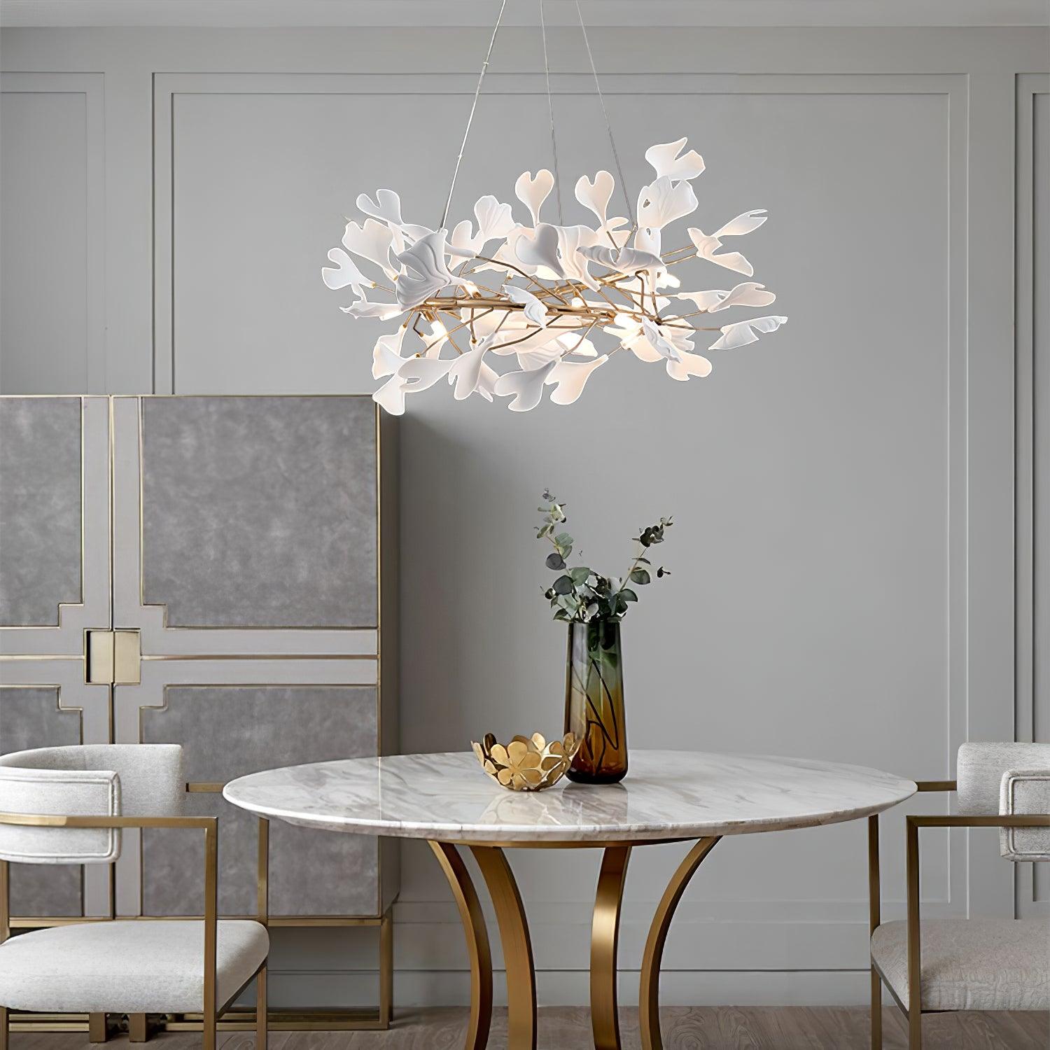 Olivia GinkLuxe Modern Golden LED Chandelier, Metal & Ceramic - Lumpaz