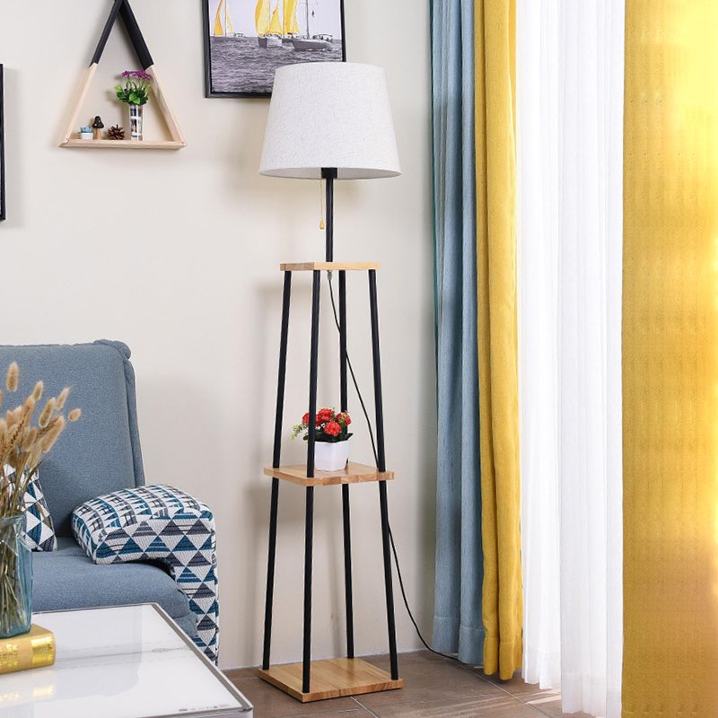 Eryn Modern Cone Metal Fabric Floor Lamp /w Shelf ,Black - Lumpaz