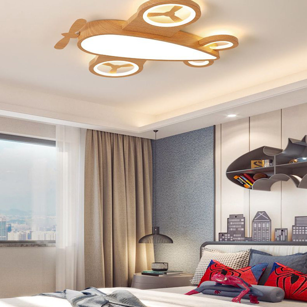 Minori Modern Art Deco Airplane Flush Mount Ceiling Light, Wood/Dark Wood - Lumpaz