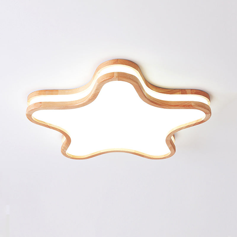 Minori Moon/Cloud/Star Shape Flush Mount Ceiling Light, Wood & Arcylic - Lumpaz