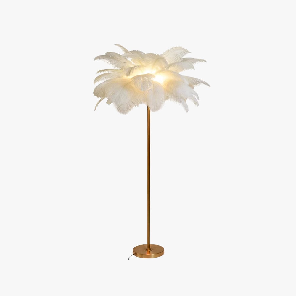 O'Moore Modern Floor Lamp, Natural Ostrich Feather & Metal Stand - Lumpaz