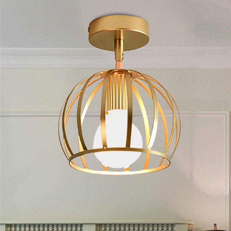 Herbert Semi Art Deco Globe Flush Mount Ceiling Light, Brass - Lumpaz