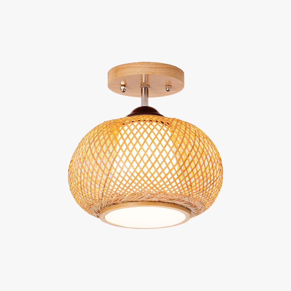 Muto Boho Flush Mount Rattan Ceiling Light, Living Room - Lumpaz