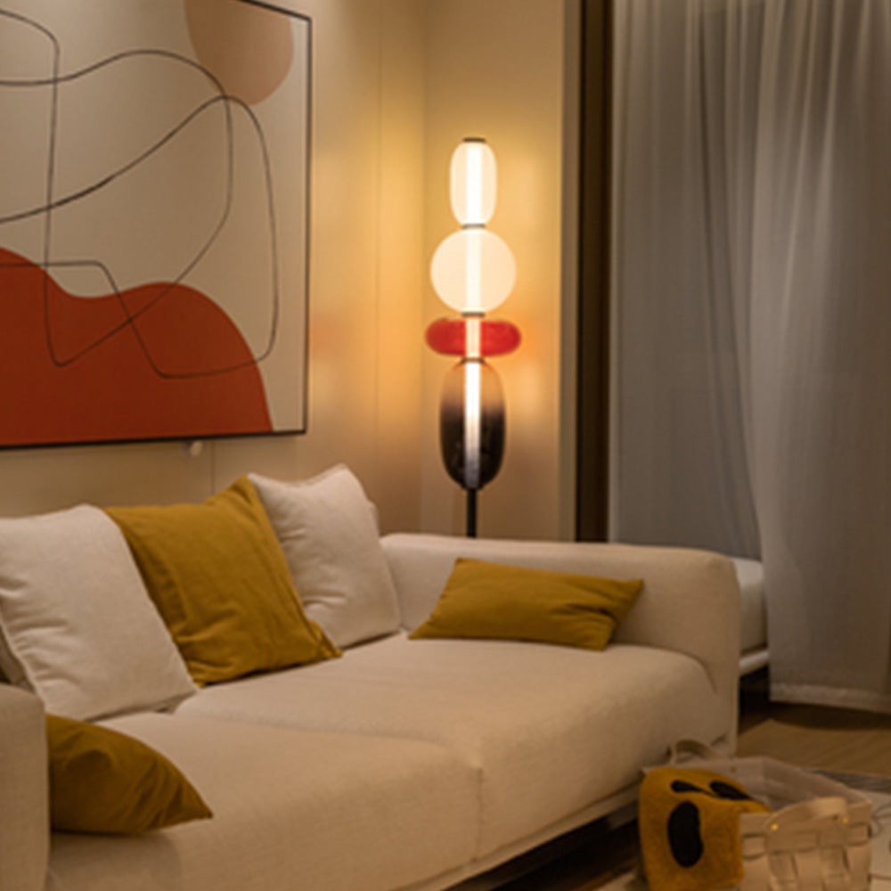 Morandi Modern Creative Man Metal/Glass Floor lamp, White/Black/Red - Lumpaz