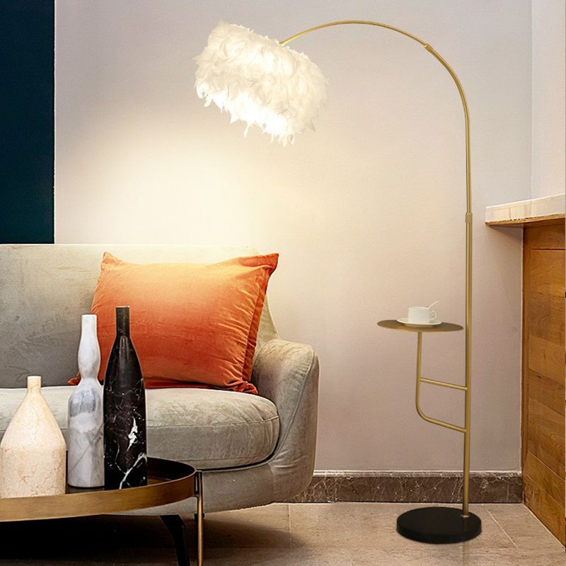 O'Moore Elegant Arc Metal Feather Floor Lamp With Table - Lumpaz