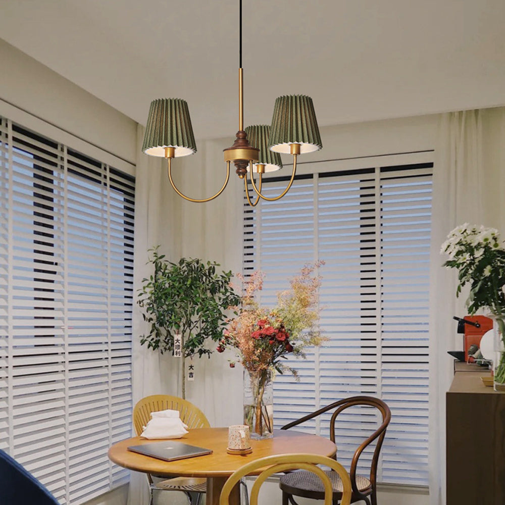 Eryn Modern Retro Metal/Fabric Chandelier, White/Green - Lumpaz