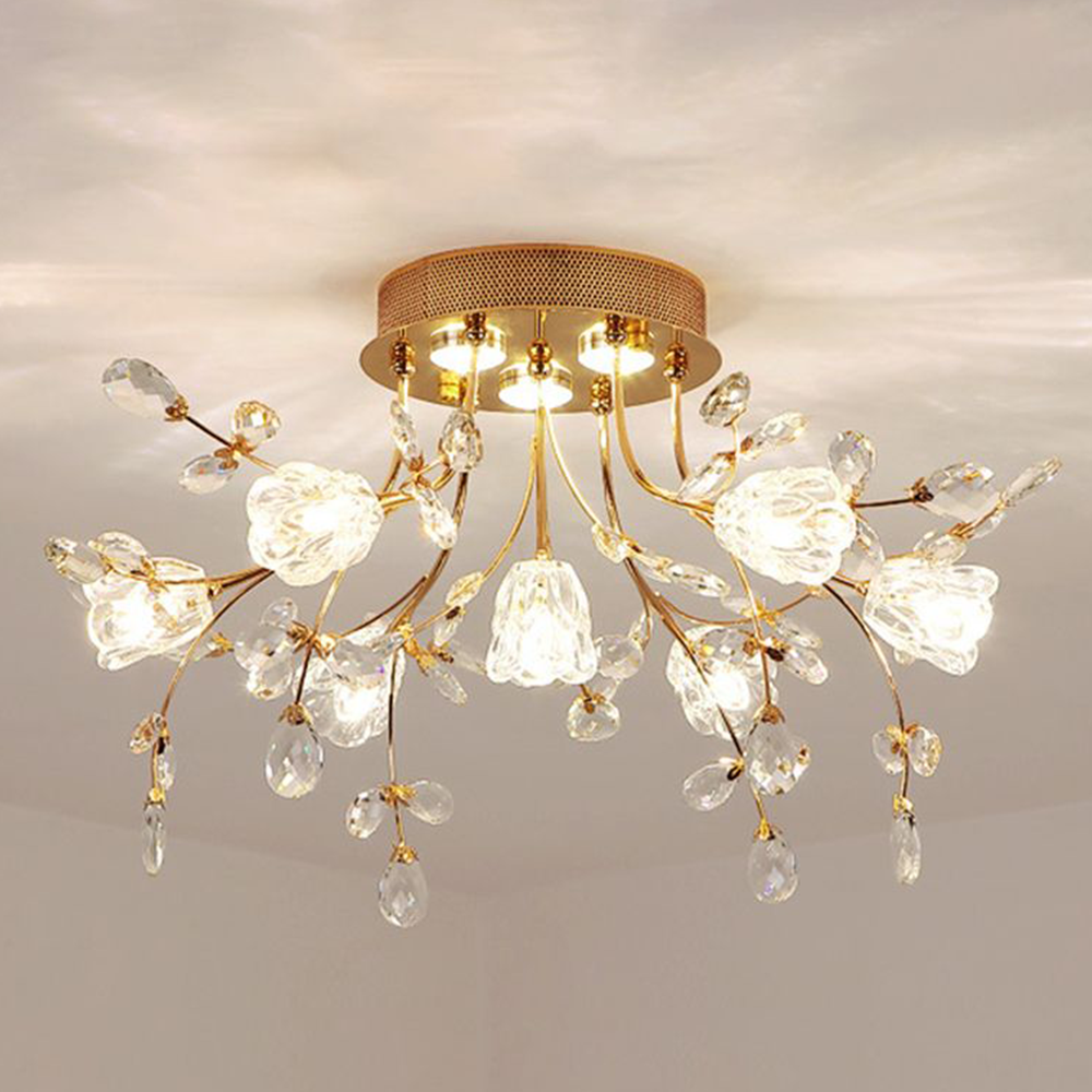 Lili Art Deco Elegant Flower Flush Mount Ceiling Lights, Gold - Lumpaz