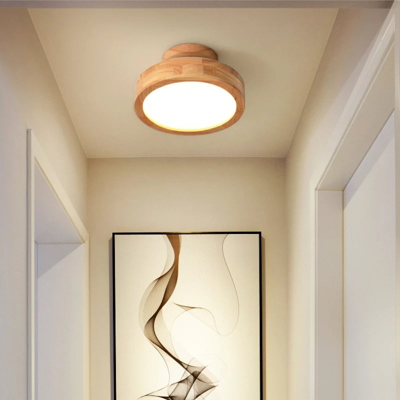 Quinn Round LED Flush Mount Ceiling Light Modern Wood/Acrylic - Lumpaz