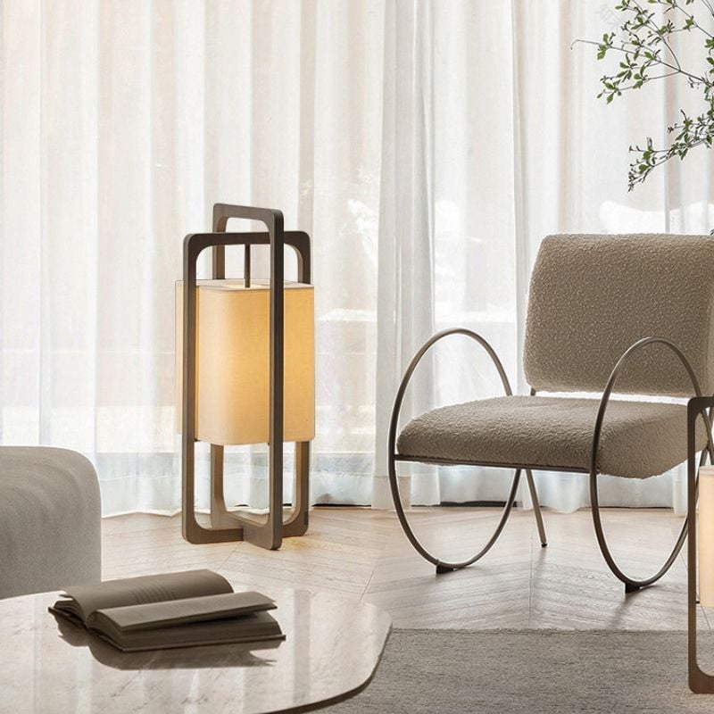 Ozawa Retro Rectangular Wood Fabric Floor Lamp - Lumpaz