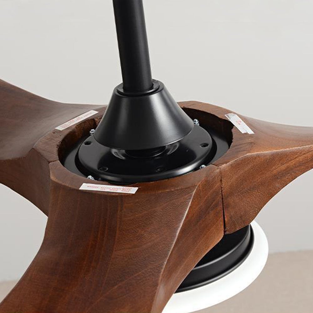 Haydn 3-Blade Industrial DC Ceiling Fan with Light, Black & Wood, 52'' - Lumpaz