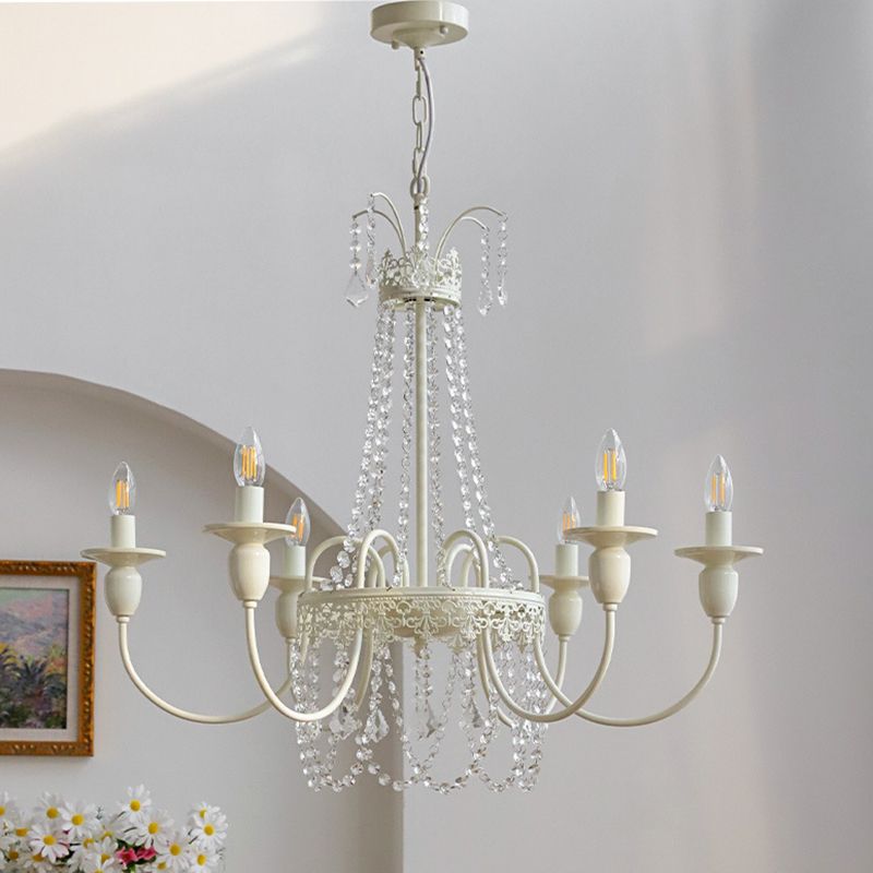 Silva Pendant Light Candle French, Crystal/Metal, White, Bedroom - Lumpaz