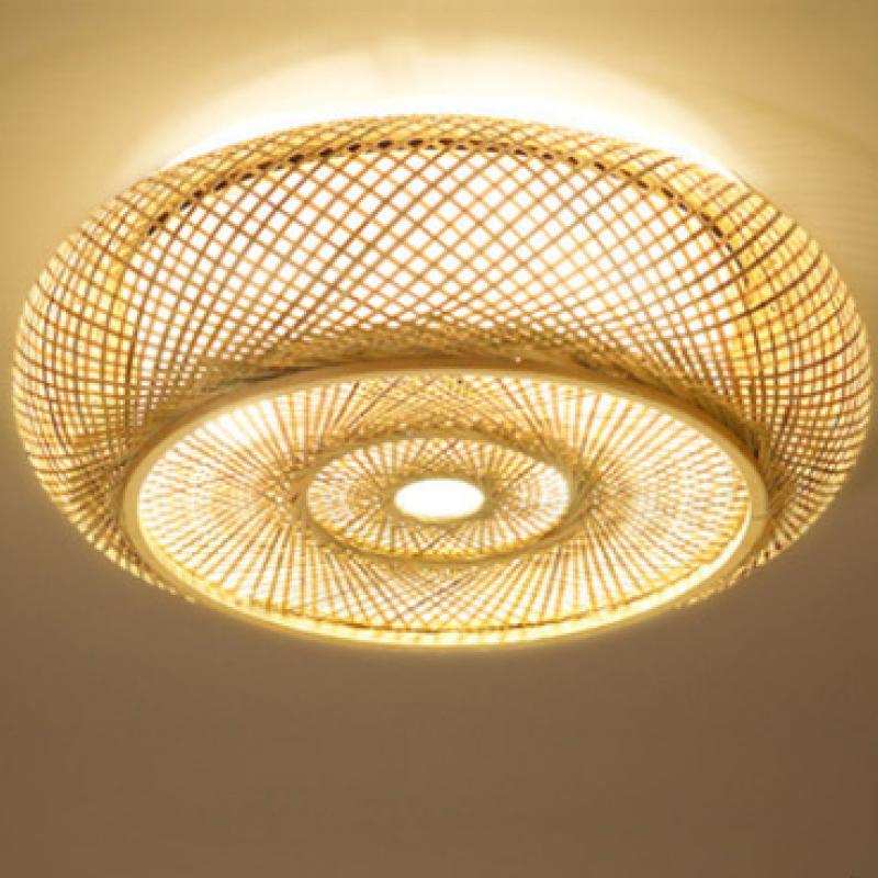 Muto Rattan Woven Rustic LED Flush Mount Ceiling Light - Lumpaz
