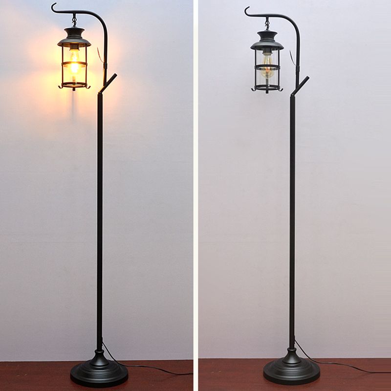 Alessio Retro Lantern Metal Glass Floor Lamp /w Table, Black/White - Lumpaz