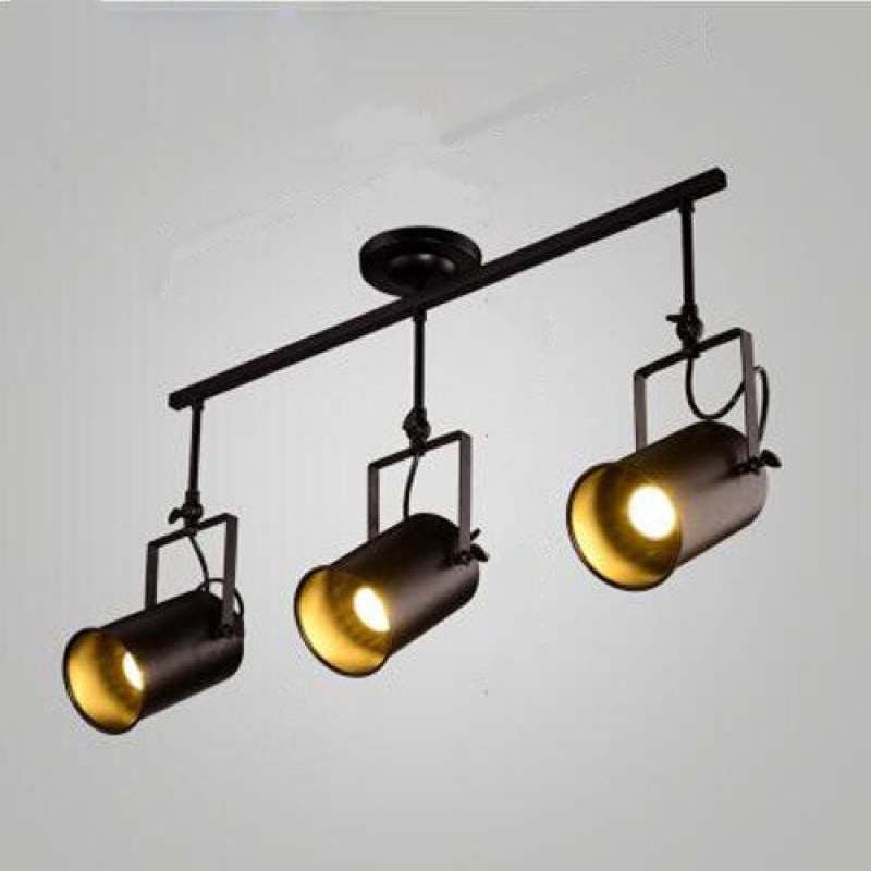 Alessio Vintage Adjustable Semi-Flush Mount Ceiling Light, Black - Lumpaz