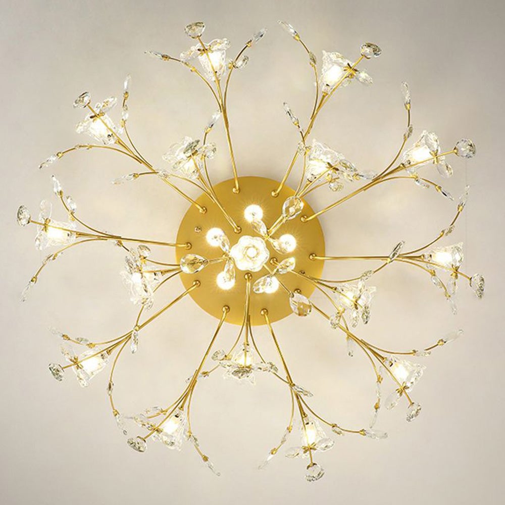 Lili Art Deco Elegant Flower Flush Mount Ceiling Lights, Gold - Lumpaz