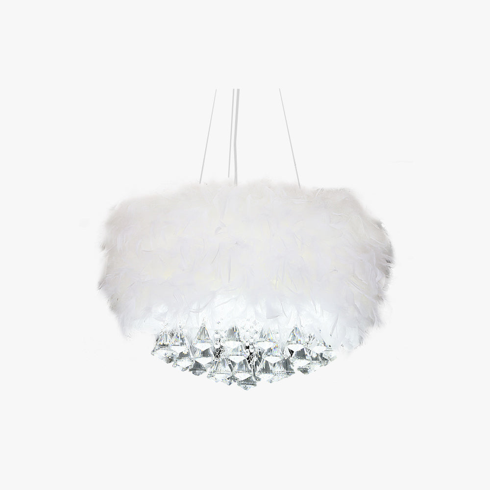 O'Moore Modern Luxury Round Chandelier, Feather/Crystal, White - Lumpaz