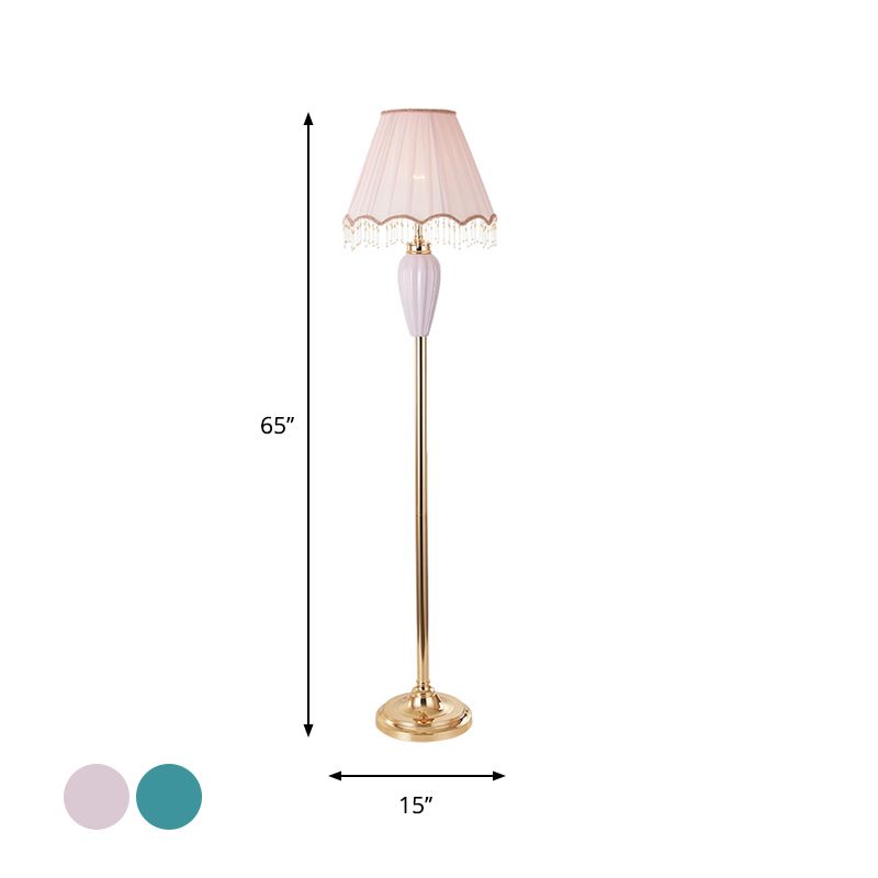 Eryn Vintage Ceramic Fabric Floor Lamp, Blue/Pink - Lumpaz