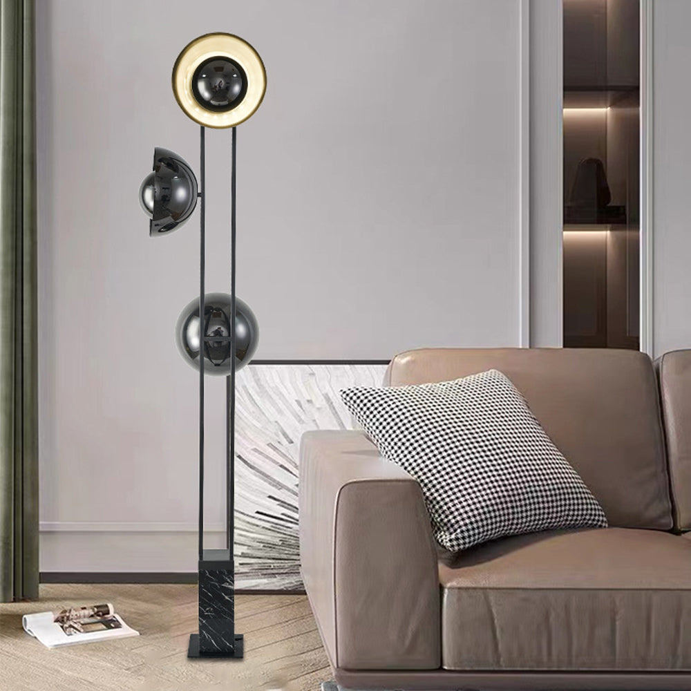 Salgado Modern Minimalist Tri-head Floor Lamp, Metal & Marble - Lumpaz