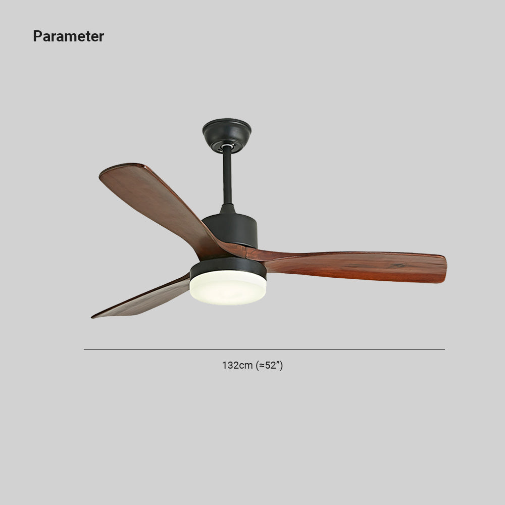 Haydn 3-Blade Industrial DC Ceiling Fan with Light, Black & Wood, 52'' - Lumpaz