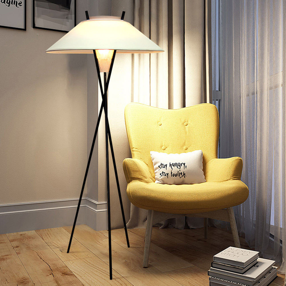 Carins Modern Tripod Metal/Fabric Floor Lamp, White - Lumpaz