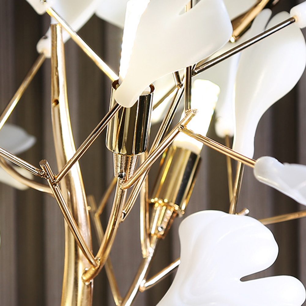 Olivia Floor Lamp Leaf Artistic, Ceramic/Metal, White/Gold, Study - Lumpaz