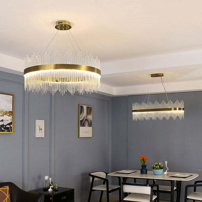 Marilyn Modern Round/Rectangular Chain Chandelier, Gold - Lumpaz