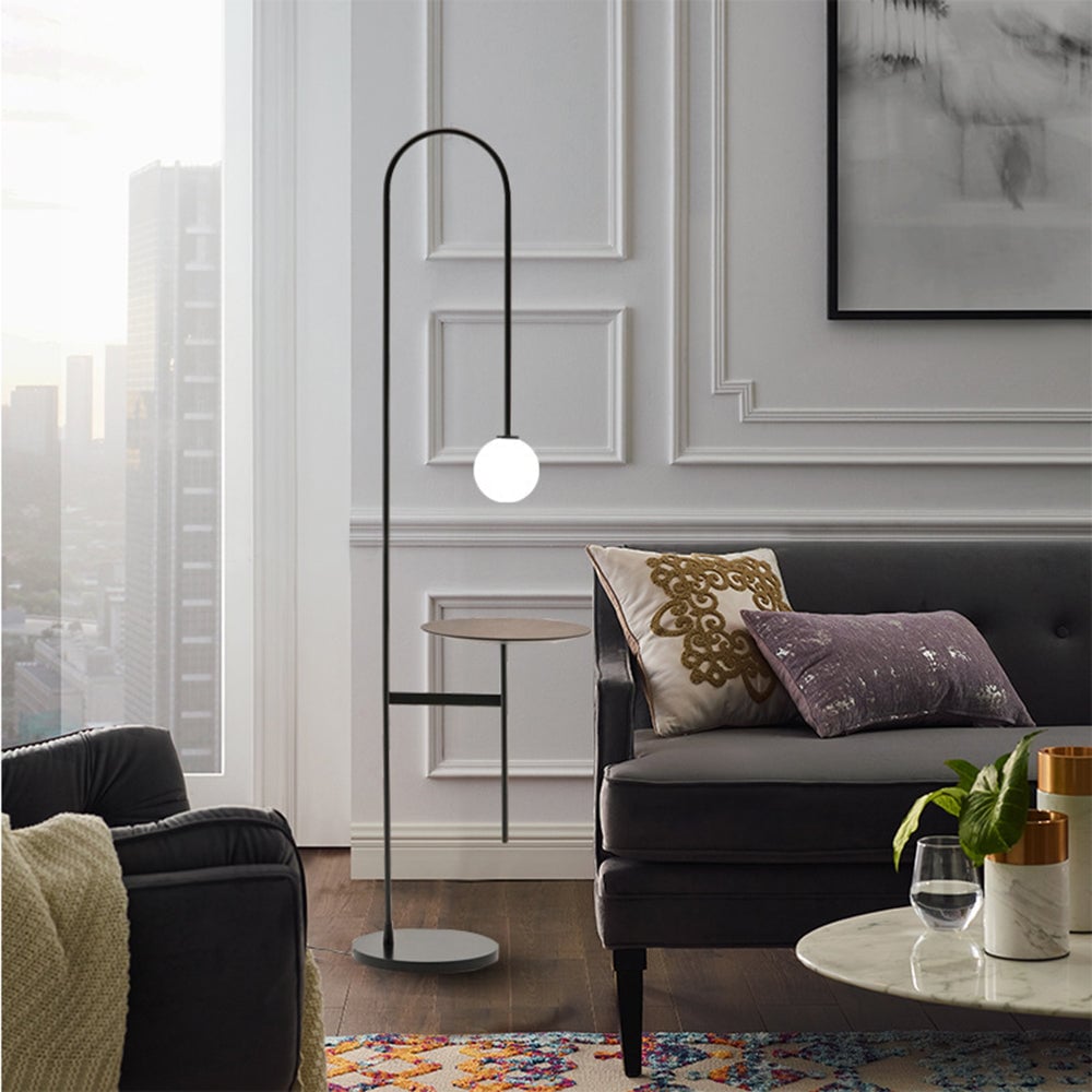 Valentina Minimalist Metal/Marble/Glass Floor Lamp With Table - Lumpaz