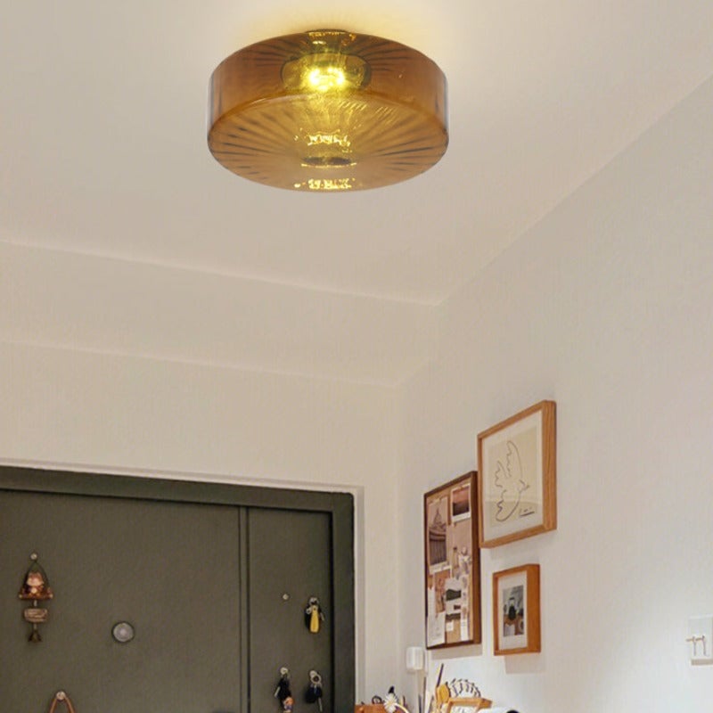 Hailie Modern Round Flush Mount Ceiling Light Brown Metal/Glass Kitchen/Living Room - Lumpaz