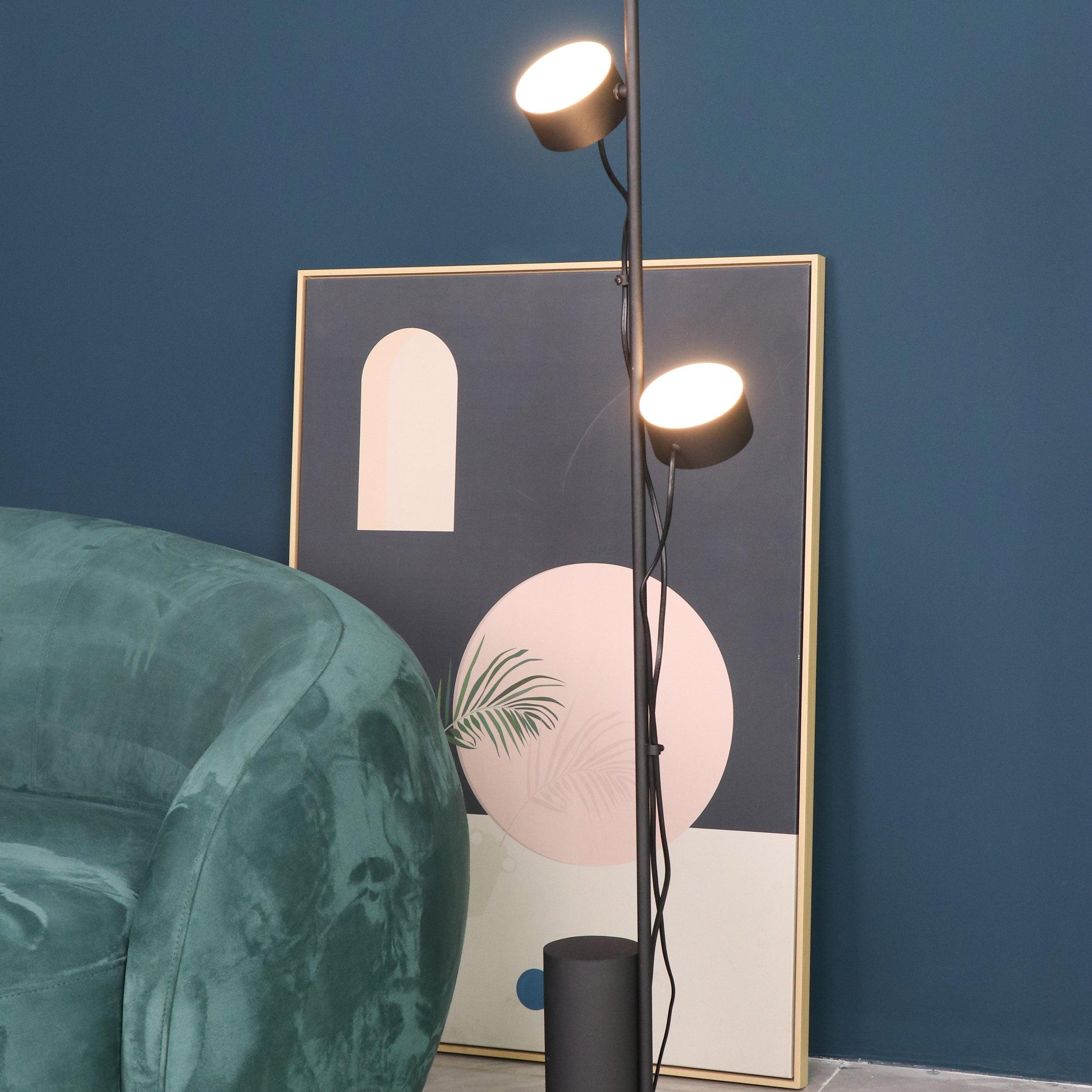 Avi Floor Lamp Cylindrical/Linear Modern, Metal, Black, Bedroom - Lumpaz