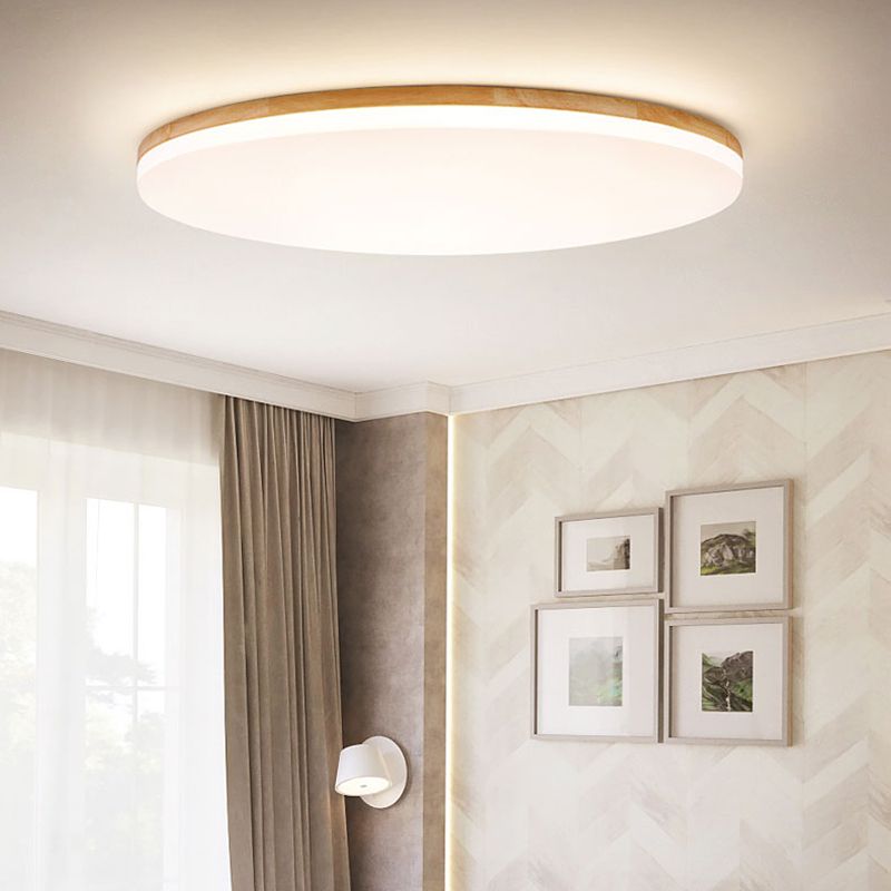 Ozawa Minimalist Wood Round Flush Mount Ceiling Light Bedroom - Lumpaz