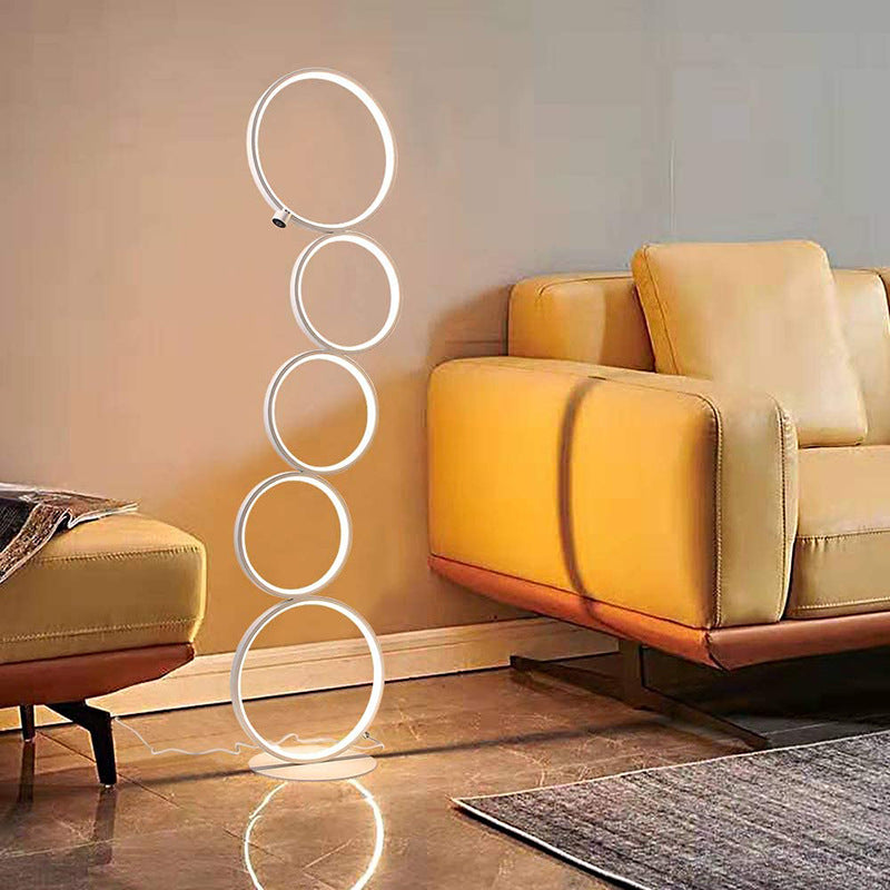 Arisha Floor Lamp Multi-ring Modern, Metal/Silicon, White/Black, Bedside - Lumpaz
