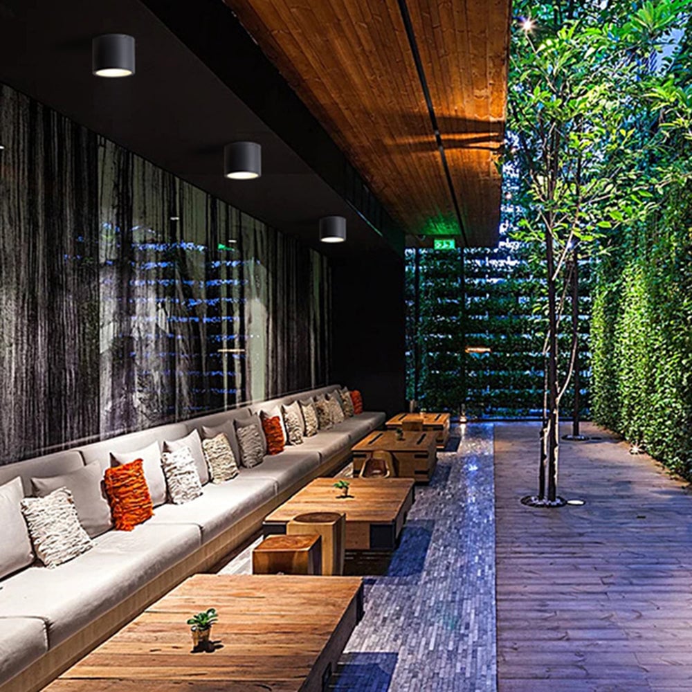 Orr Modern Black Cylindrical Flush Mount Ceiling Light, Metal/Glass - Lumpaz