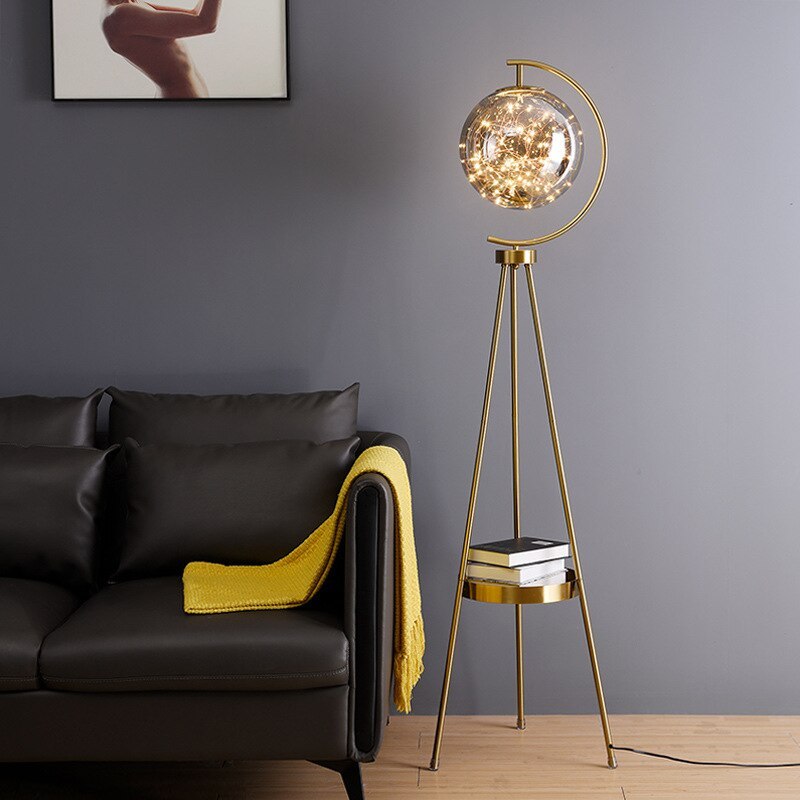 Kady Modern Starry Globe Glass Floor Lamp, Gold - Lumpaz