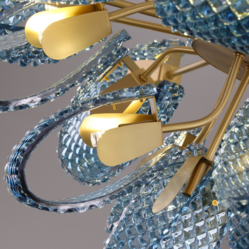 Hailie Vintage Art Deco Blue Glass Chandelier Living Room - Lumpaz