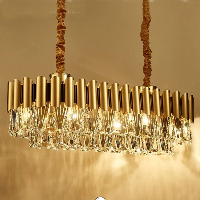 Marilyn Rectangular Luxury Metal Crystal Chandelier, Gold, Small - Lumpaz