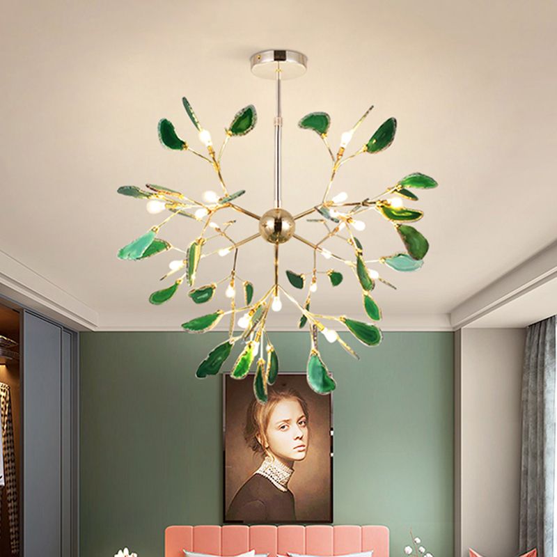 Javon Artistic Leaf Agate Pendant Light Blue/Green/Colorful Dining Room - Lumpaz