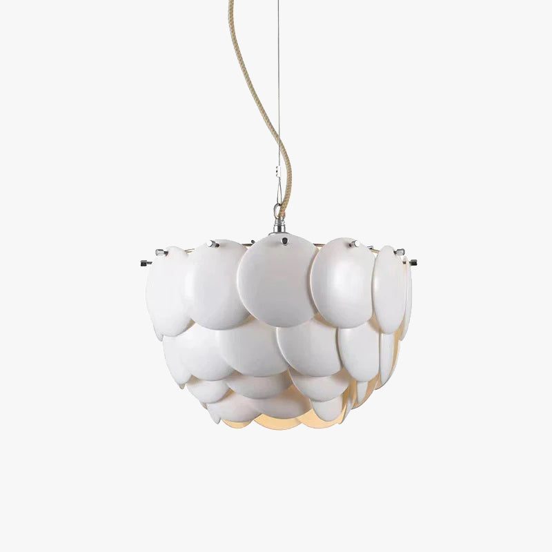 Lottie Wihte Art Deco Chandelier Light Fixture, Ceramic Leaf & Metal - Lumpaz