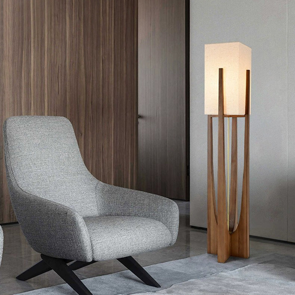 Ozawa Natural Rectangular Wood/Fabric Floor Lamp - Lumpaz