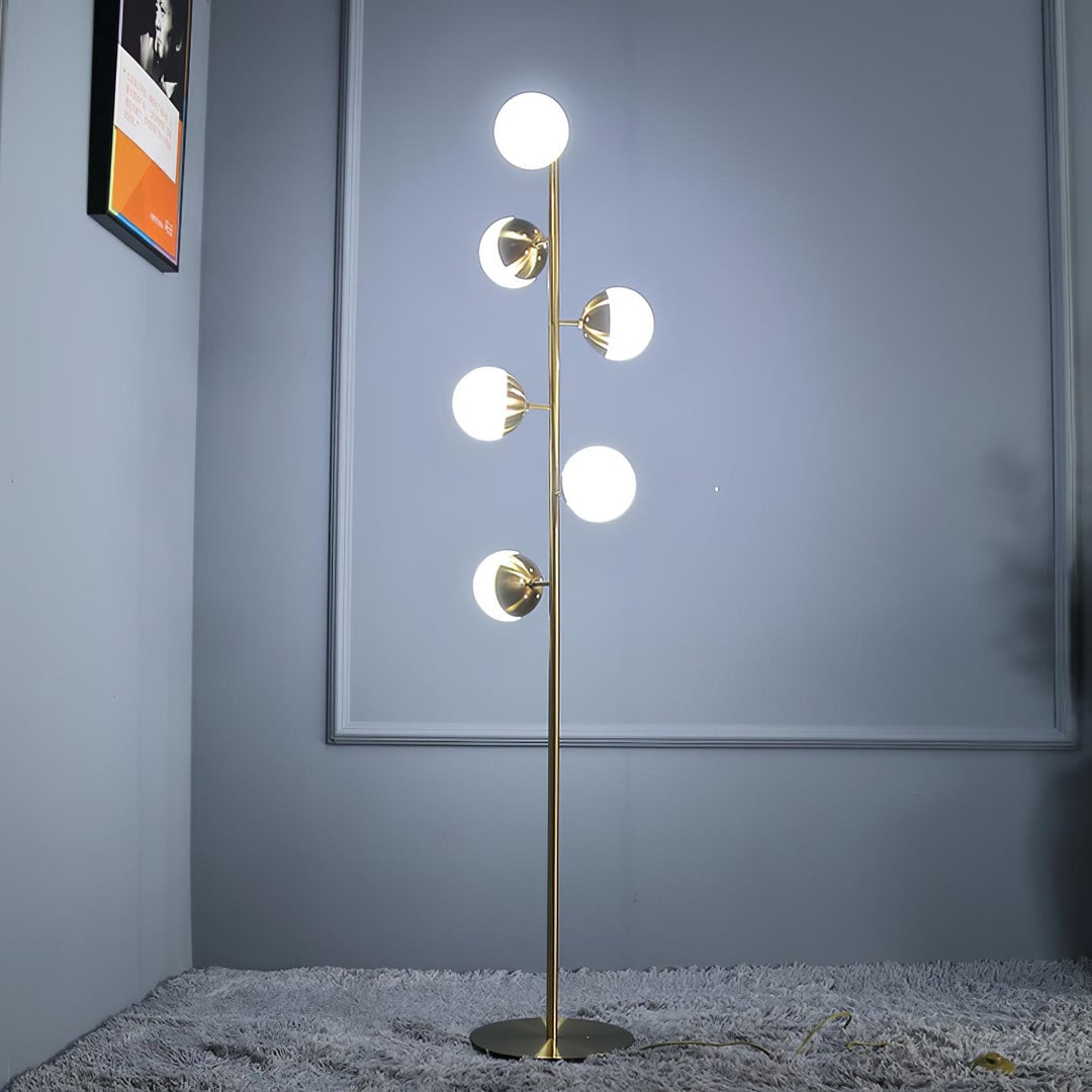 Valentina Floor Lamp Ball Modern, Metal/Ceramic, White/Gold, Living Room - Lumpaz