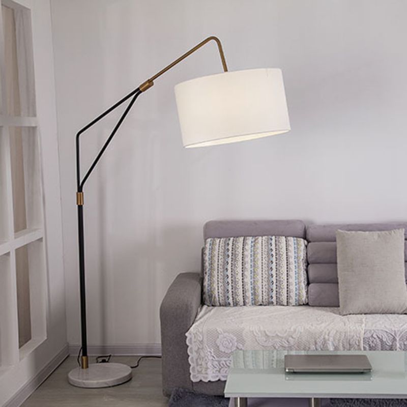 Eryn Floor Lamp Round Basic Nordic/Modern, Fabric, White, Bedroom - Lumpaz