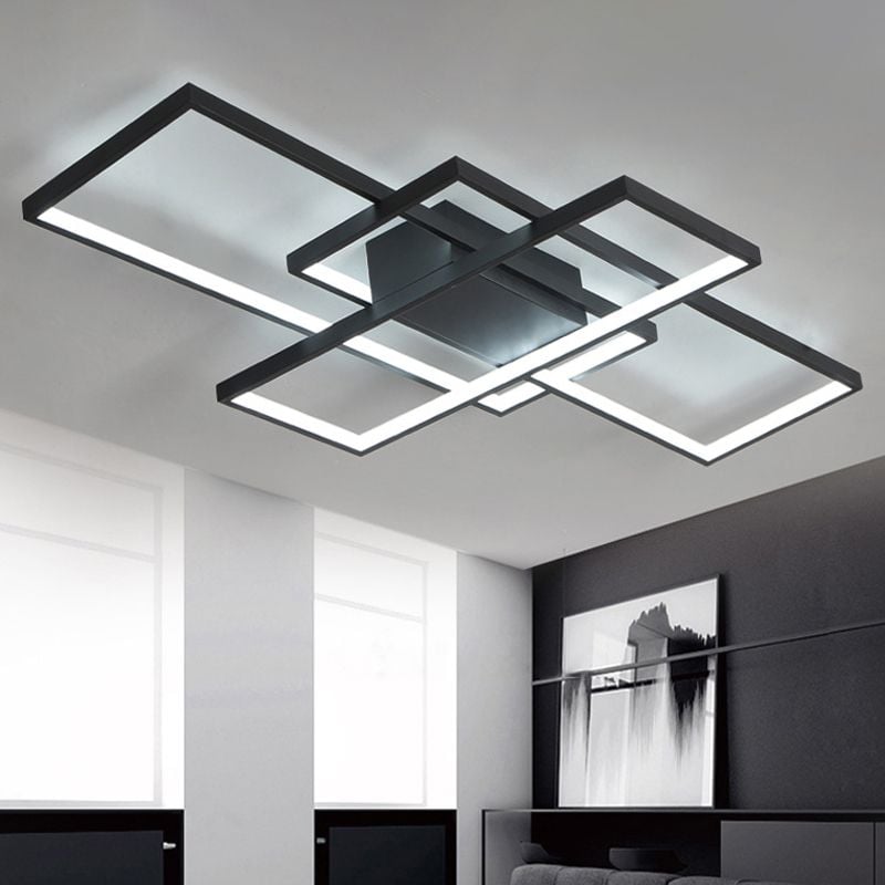 Bouvet Modern Metal Multi Rectangular Flush Mount Ceiling Light, Black/White - Lumpaz