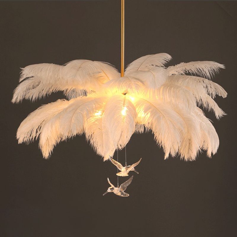 O'Moore Ostrich Contemporary Elegant Feather Chandelier, White - Lumpaz