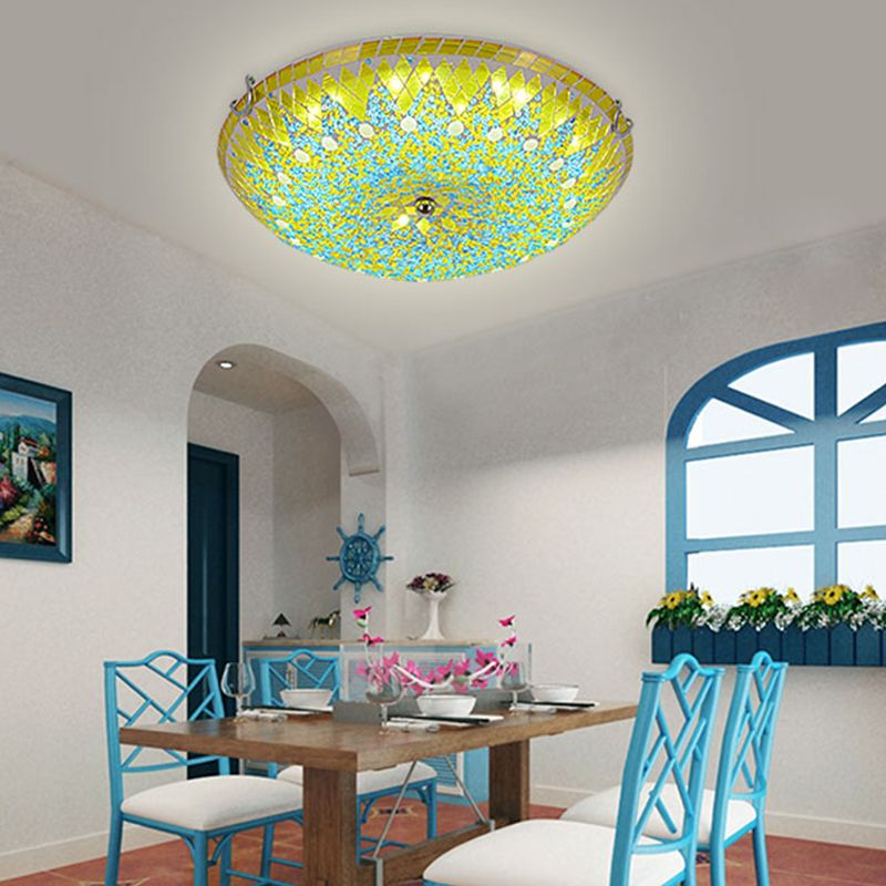 Eryn Modern Mediterranean Glass Flush Mount Ceiling Light Blue/Yellow/White - Lumpaz