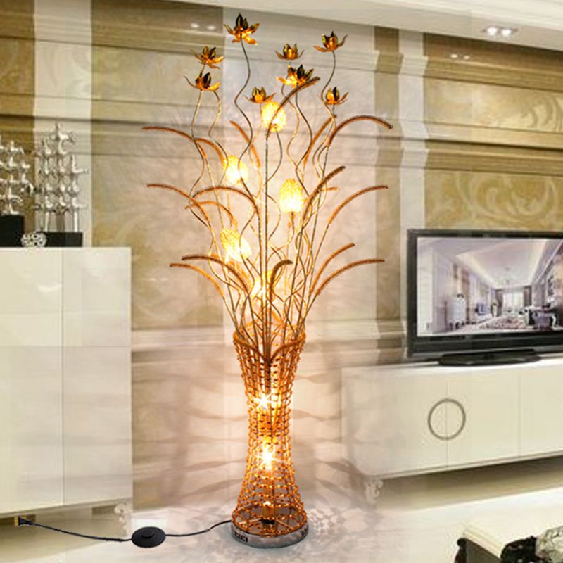 Bella Art Deco Vase Gold Metal Floor Lamp Living Room - Lumpaz