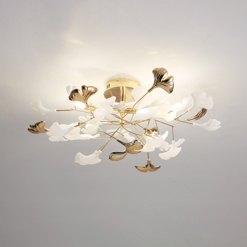 Olivia Elegant Leaf Ceramic/Metal Flush Mount Ceiling Light, Gold - Lumpaz