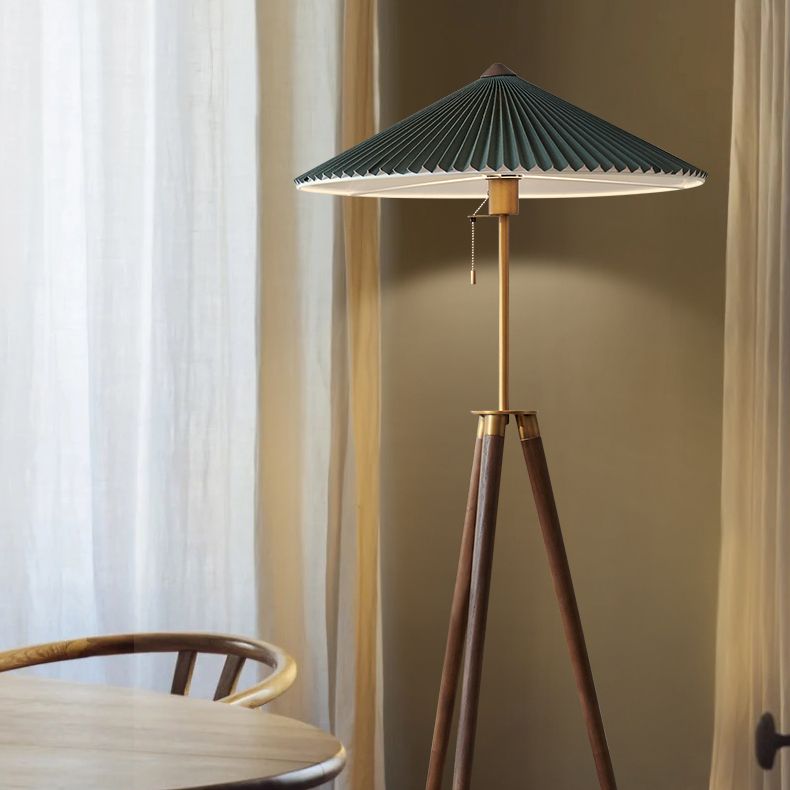 Ozawa Modern Pleated Tripod Wood Fabric Floor Lamp - Lumpaz