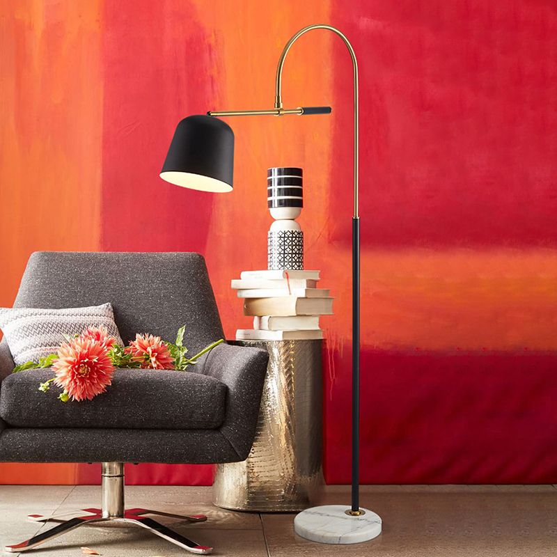 Salgado Modern Arc Bowl Metal Floor Lamp, Black/White - Lumpaz