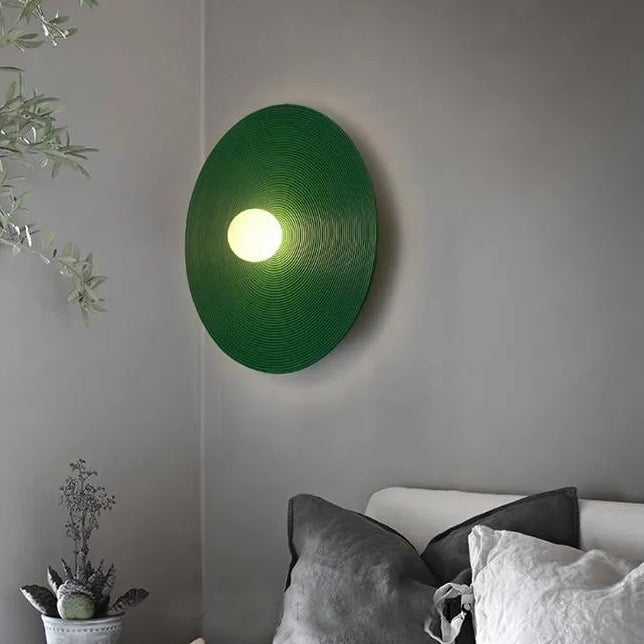 Elif Modern Round Indoor Wall Lamp Wood/White/Green Bedroom Living Room - Lumpaz