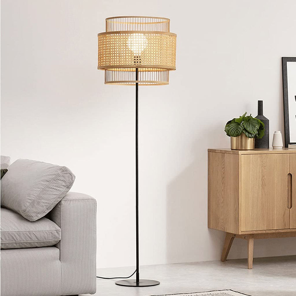 Ritta Zen Rattan/Willow Weave Tri-Layer Floor Lamp, Wood - Lumpaz